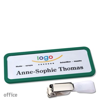 Name badges with hanger clip Office Hanger clip | green | 75 x 27 mm
