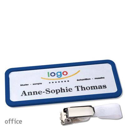 Name badges with hanger clip Office Hanger clip | dark blue | 75 x 27 mm