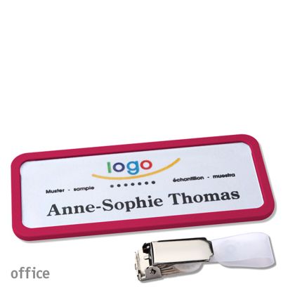 Name badges with hanger clip Office Hanger clip | purple | 75 x 27 mm