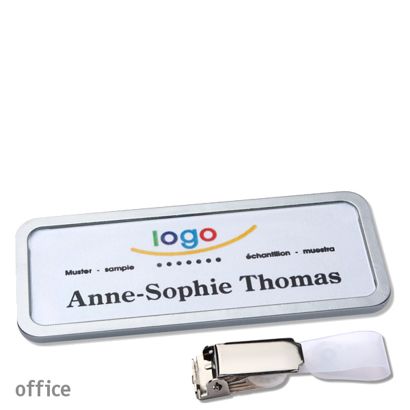 Name badges with hanger clip Office Hanger clip | stainless steel | 75 x 27 mm