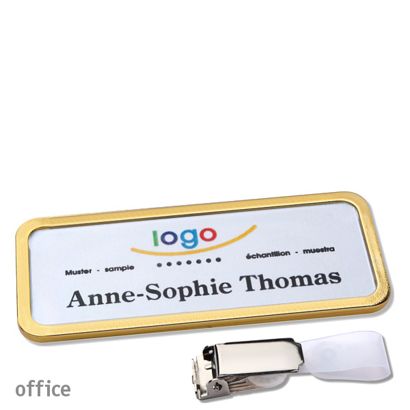 Name badges with hanger clip Office Hanger clip | gold | 75 x 27 mm