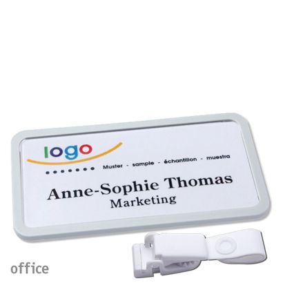Name badges with hanger clip Office Hanger clip metal-free | light grey | 75 x 37 mm