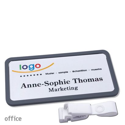 Name badges with hanger clip Office Hanger clip metal-free | anthracite | 75 x 37 mm