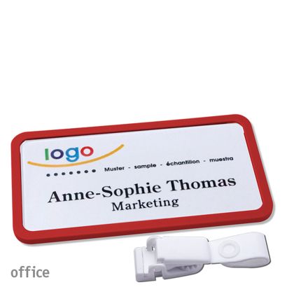 Name badges with hanger clip Office Hanger clip metal-free | red | 75 x 37 mm