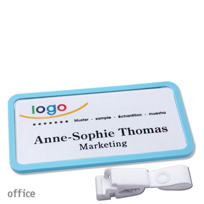 Name badges with hanger clip Office Hanger clip metal-free | pastel blue | 75 x 37 mm