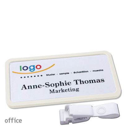 Name badges with hanger clip Office Hanger clip metal-free | white | 75 x 37 mm