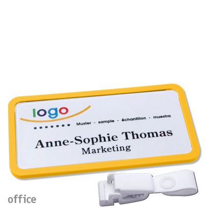 Name badges with hanger clip Office Hanger clip metal-free | yellow | 75 x 37 mm