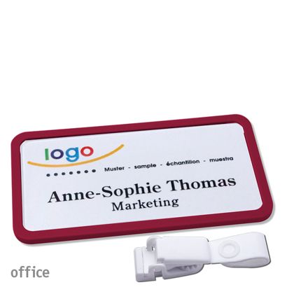 Name badges with hanger clip Office Hanger clip metal-free | claret violet | 75 x 37 mm