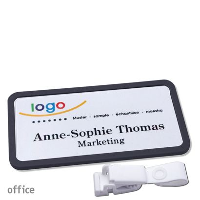 Name badges with hanger clip Office Hanger clip metal-free | black | 75 x 37 mm