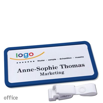 Name badges with hanger clip Office Hanger clip metal-free | dark blue | 75 x 37 mm