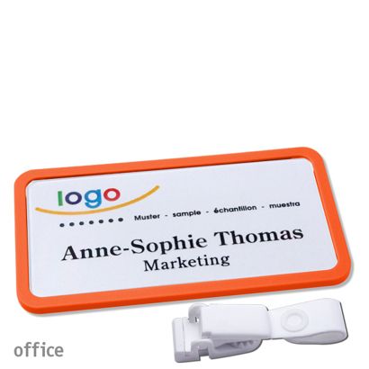 Name badges with hanger clip Office Hanger clip metal-free | orange | 75 x 37 mm