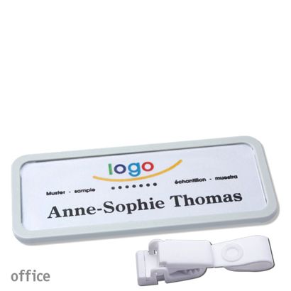 Name badges with hanger clip Office Hanger clip metal-free | light grey | 75 x 27 mm