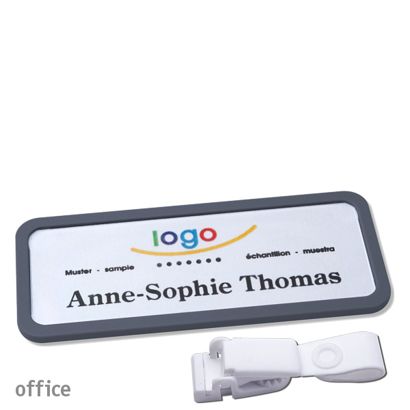 Name badges with hanger clip Office Hanger clip metal-free | anthracite | 75 x 27 mm