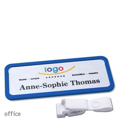 Name badges with hanger clip Office Hanger clip metal-free | blue | 75 x 27 mm