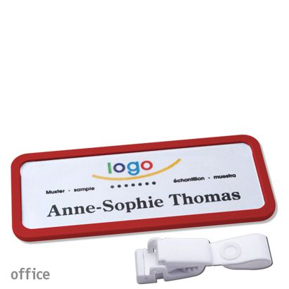 Name badges with hanger clip Office Hanger clip metal-free | red | 75 x 27 mm