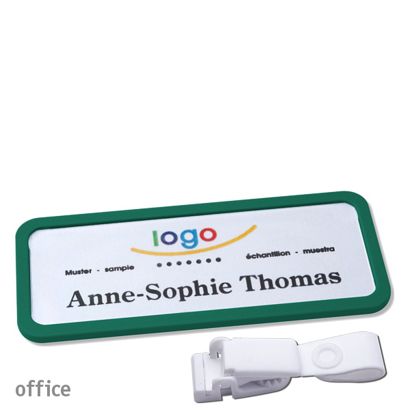 Name badges with hanger clip Office Hanger clip metal-free | green | 75 x 27 mm