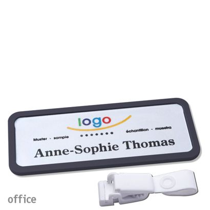 Name badges with hanger clip Office Hanger clip metal-free | black | 75 x 27 mm