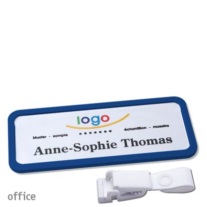 Name badges with hanger clip Office Hanger clip metal-free | dark blue | 75 x 27 mm