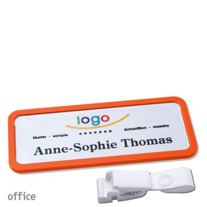 Name badges with hanger clip Office Hanger clip metal-free | orange | 75 x 27 mm