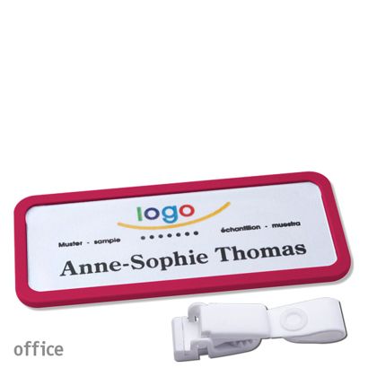 Name badges with hanger clip Office Hanger clip metal-free | purple | 75 x 27 mm