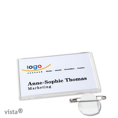 Name badges with clamp Vista 40 white | 60 x 37 mm