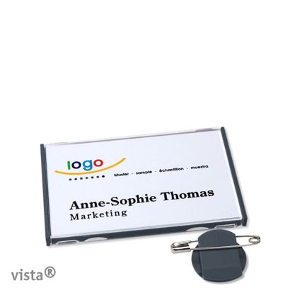 Name badges with clamp Vista 40 anthracite | 60 x 37 mm