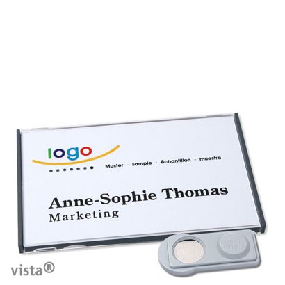 Name badges VISTA, magnetic smag® Magnet | anthracite | 75 x 47 mm