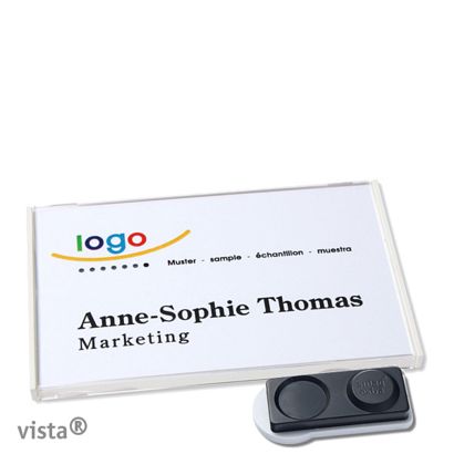 Name badges VISTA, magnetic smag® magnet, extra strong | white | 75 x 47 mm