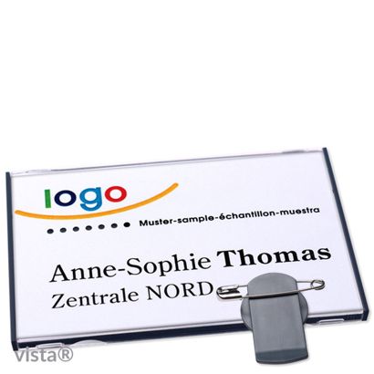 Name badges with clamp Vista 40 anthracite | 85 x 54 mm