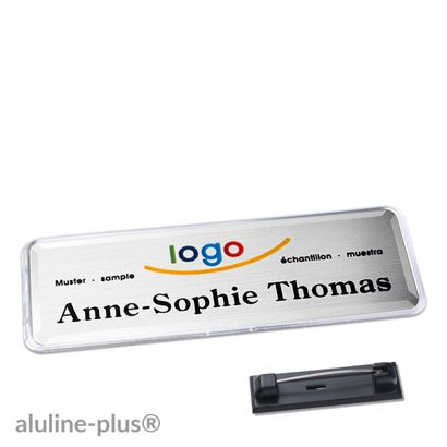 Name badges with pin aluline plus silver | 76 x 25 mm