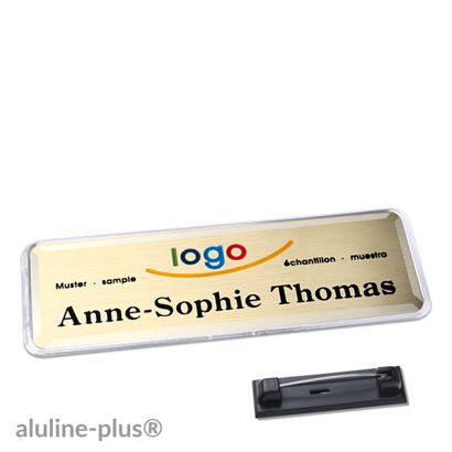 Name badges with pin aluline plus gold | 76 x 25 mm