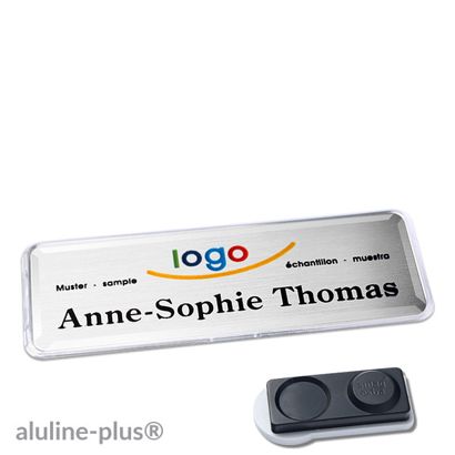 Name badges aluline-plus®, magnetic smag® magnet, extra strong | silver | 76 x 25 mm