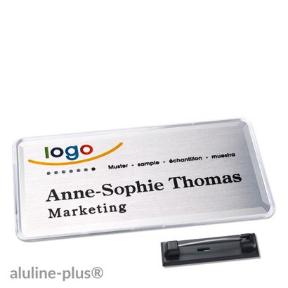 Name badges with pin aluline plus silver | 76 x 38 mm