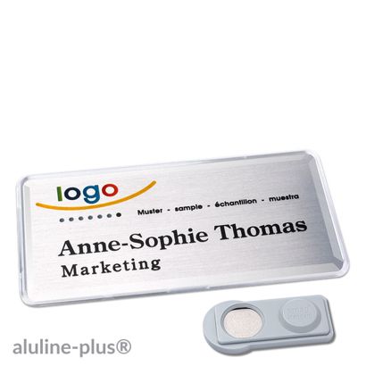 Name badges aluline-plus®, magnetic smag® Magnet | silver | 76 x 38 mm