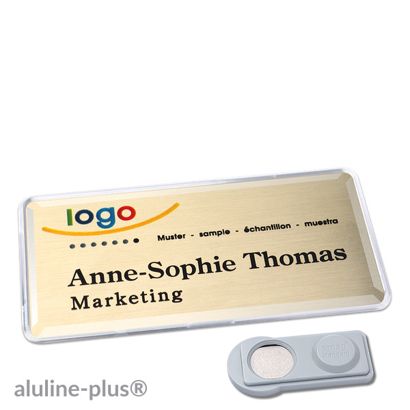 Name badges aluline-plus®, magnetic smag® Magnet | gold | 76 x 38 mm