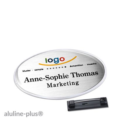 Name badges with pin aluline plus silver | 65 x 43 mm