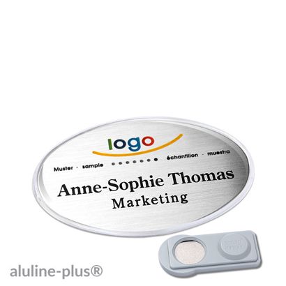 Name badges aluline-plus®, magnetic smag® Magnet | silver | 65 x 43 mm
