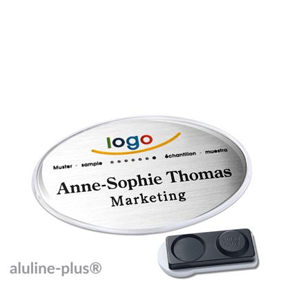 Name badges aluline-plus®, magnetic smag® magnet, extra strong | silver | 65 x 43 mm