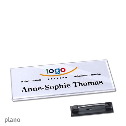 Name badges with pin PLANO 75 x 27 mm