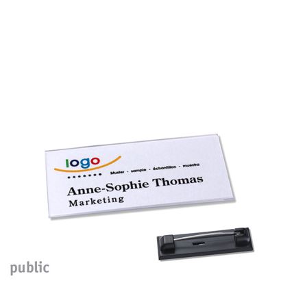 Name badges with pin PUBLIC 60 x 27 mm