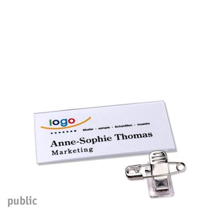 Name badges with clamp public 60 x 27 mm