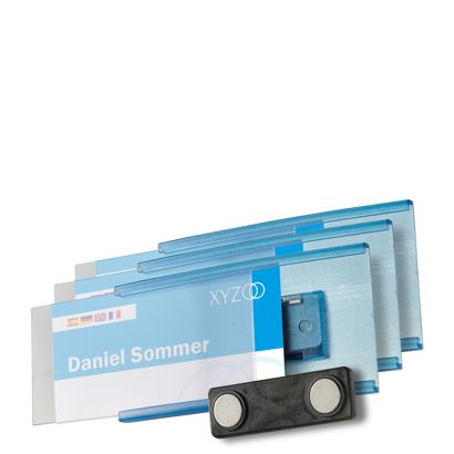 Name badges MEET, magnetic translucent, blue