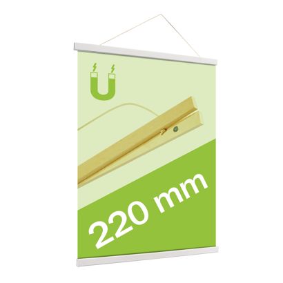 Wooden poster hangers, with suspension cord and magnetic fastening 220 mm | white 