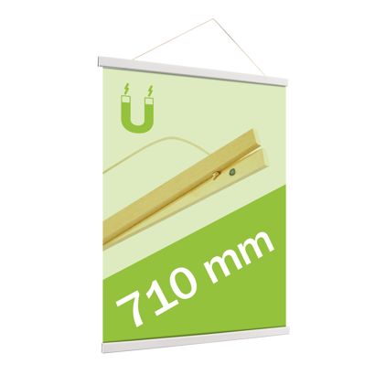 Wooden poster hangers, with suspension cord and magnetic fastening 710 mm | white 