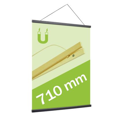Wooden poster hangers, with suspension cord and magnetic fastening 710 mm | black 