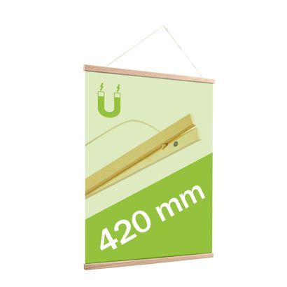 Wooden poster hangers, with suspension cord and magnetic fastening 420 mm | Oak 