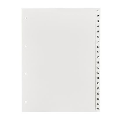 Index A4, numbers 1-20, 4-hole punching, cardboard, white 