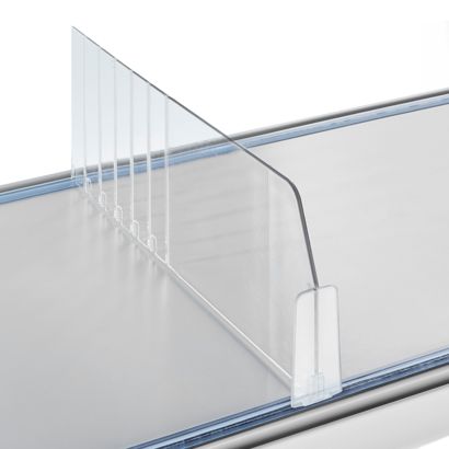 Shelf divider "Flexible" with central stop, transparent 120 mm