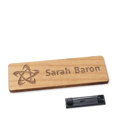 Wooden name badge, timberline® "complete-engraved" 76,3 x 25,5 mm  | Stainless steel pin 