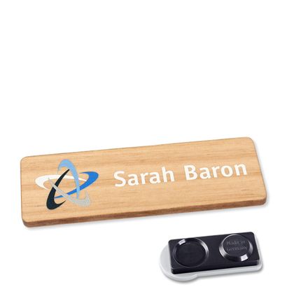 Wooden name badge, timberline® "complete-print" 76,3 x 25 mm  | smag® magnet, extra strong 